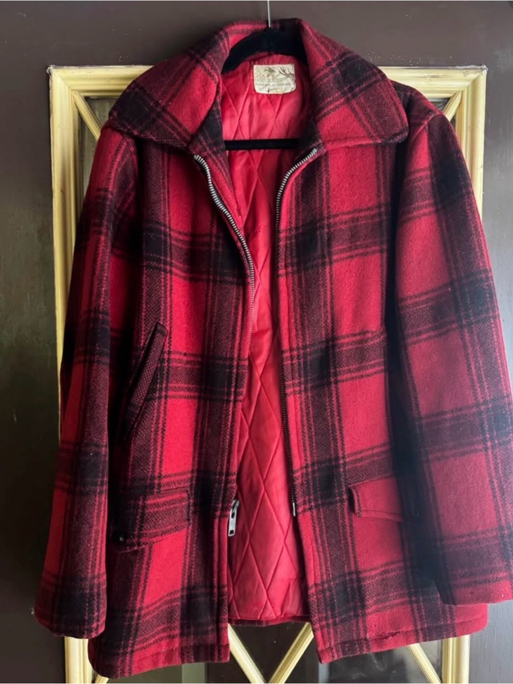 Vintage Red & Black Plaid Wool Zip Jacket